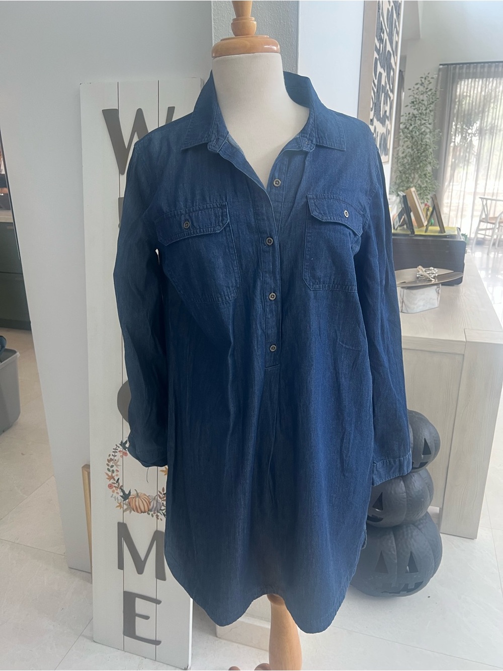 Old Navy Navy Blue Button-Front Tunic Shirt